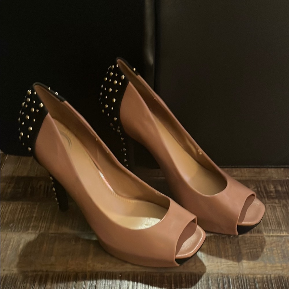 Jessica Simpson Brown Stiletto Heels with Studded Detail - Picture 3 of 5